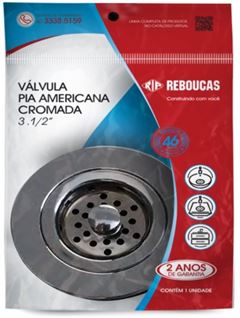 VALVULA P/PIA AMERICANA 3.1/2” ABS CROMADO - REBOUCAS