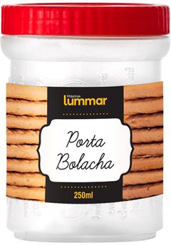 POTE TRANSPARENTE BOLACHA 250ML TAMPA VERMELHA - LUMMAR